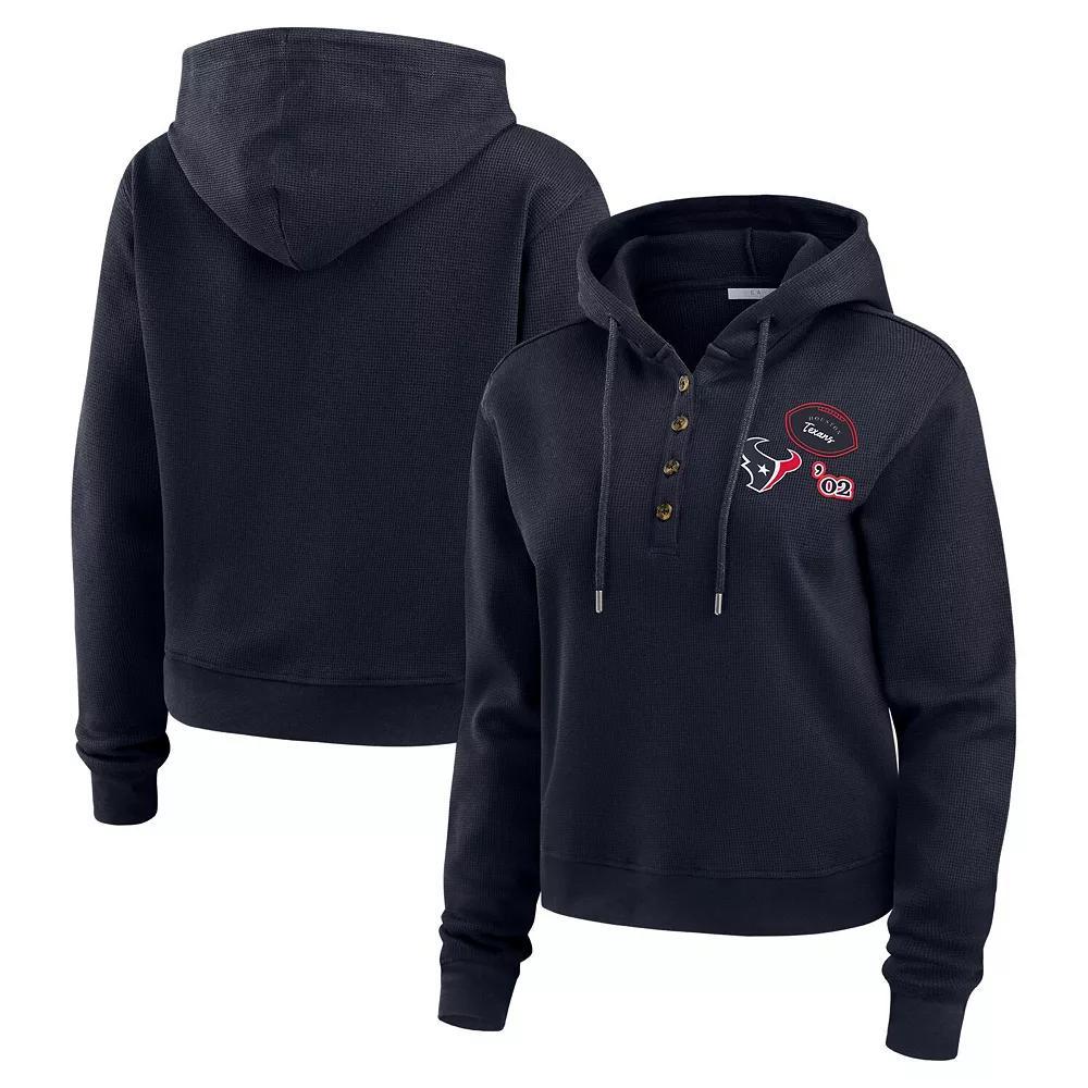 Women's WEAR by Erin Andrews  Navy Houston Texans Waffle Hoodie Pullover Top, Size: Medium, Blue Product Image