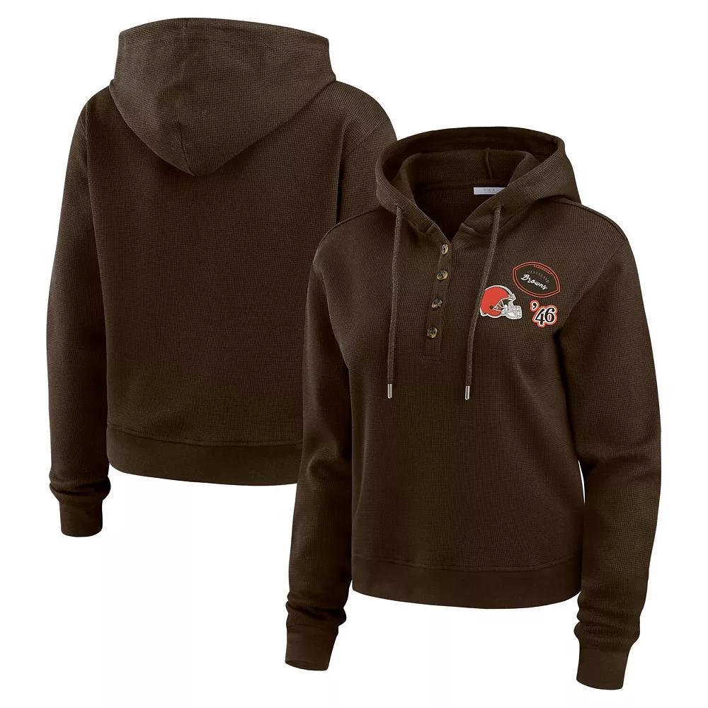 Women's WEAR by Erin Andrews  Brown Cleveland Browns Waffle Hoodie Pullover Top, Size: 2XL Product Image