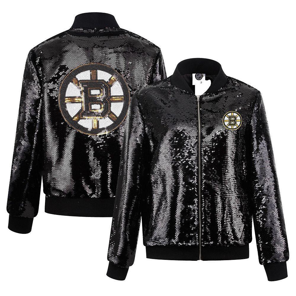 Women's Cuce Black Boston Bruins Sequin Full-Zip Jacket, Size: Medium Product Image