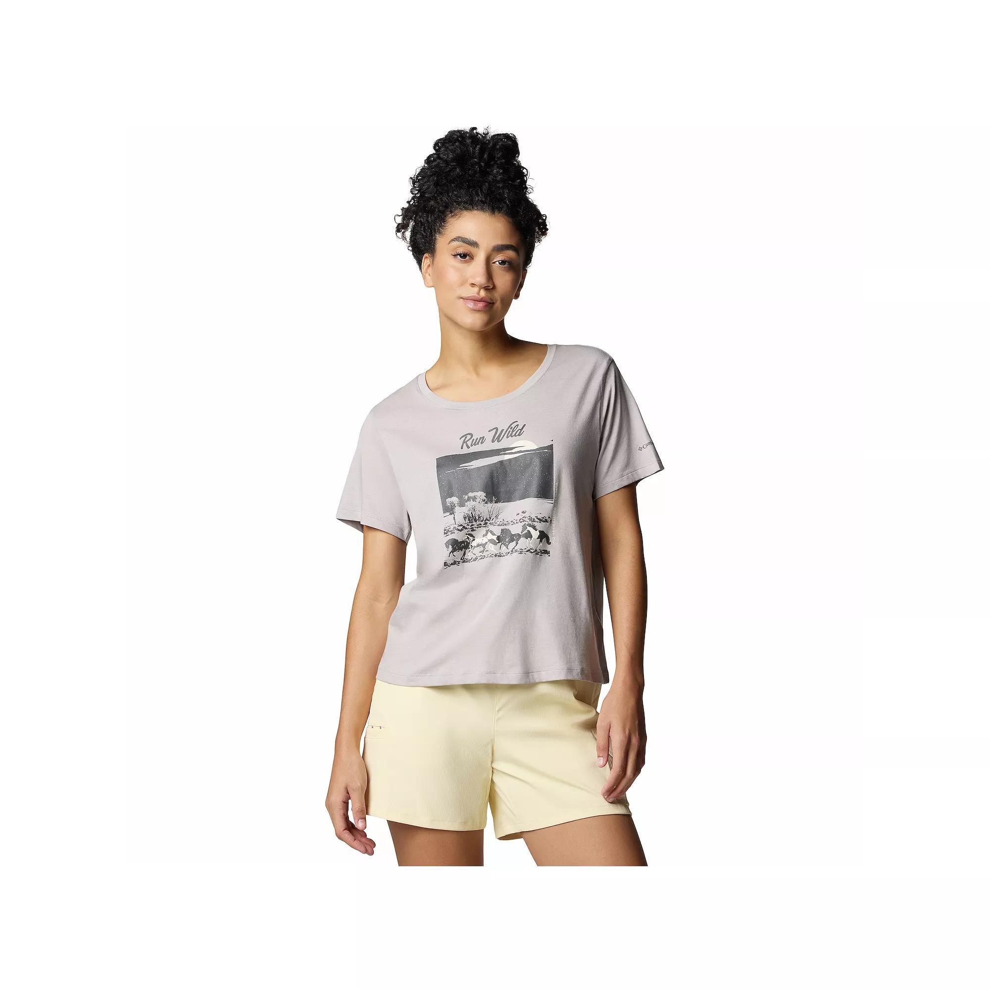 Women's Columbia Omni-WICK™ Ruby Springs Scoopneck Short Sleeve Graphic Tee, Size: Medium, Collegiate Blue Product Image