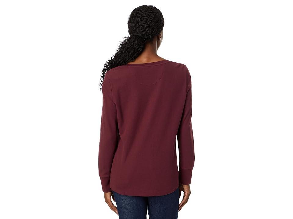 L.L.Bean Petite Unshrinkable Mini Waffle Henley Long Sleeve (Deep Wine) Women's Clothing Product Image