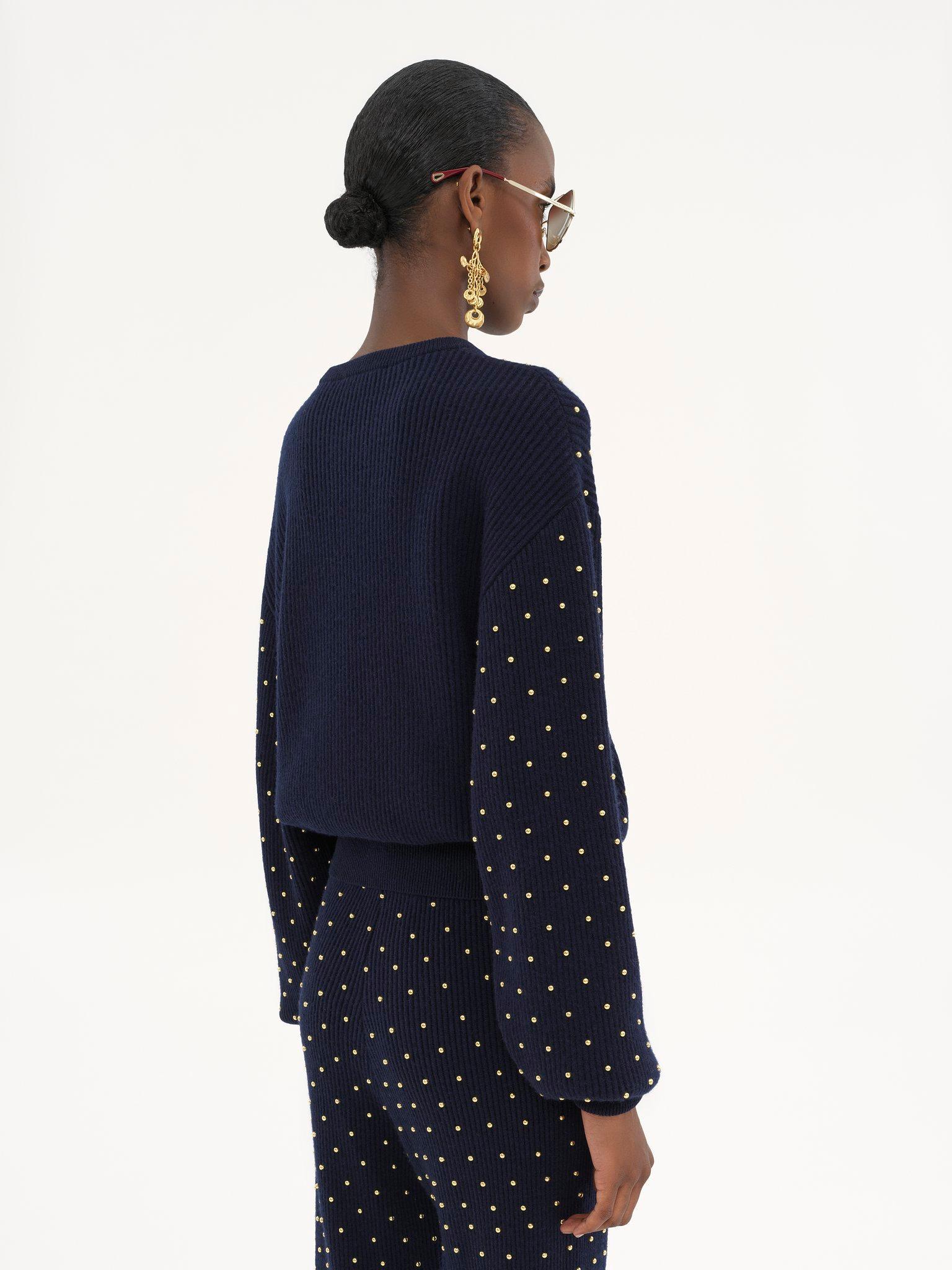 Studded crew-neck sweater in wool & cashmere knit Product Image