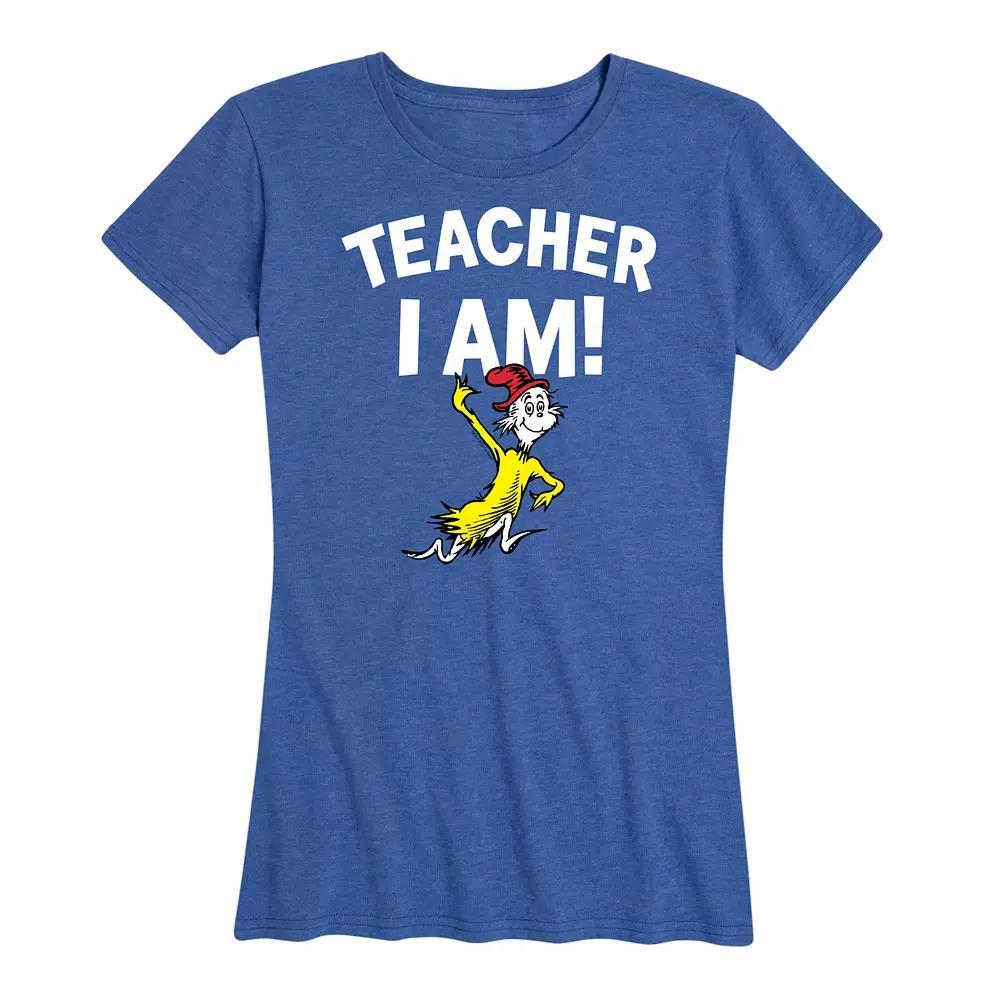 Womens Dr. Seuss Teacher I Am Graphic Tee, Girls Grey Blue Product Image