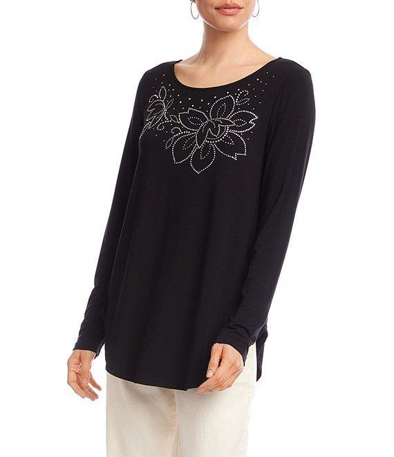 Karen Kane Floral Embellished Scoop Neck Long Sleeve Top Product Image