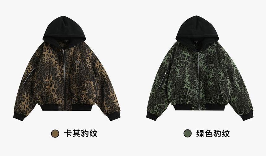 Couple Matching Leopard Print Zip-Up Hoodie Product Image
