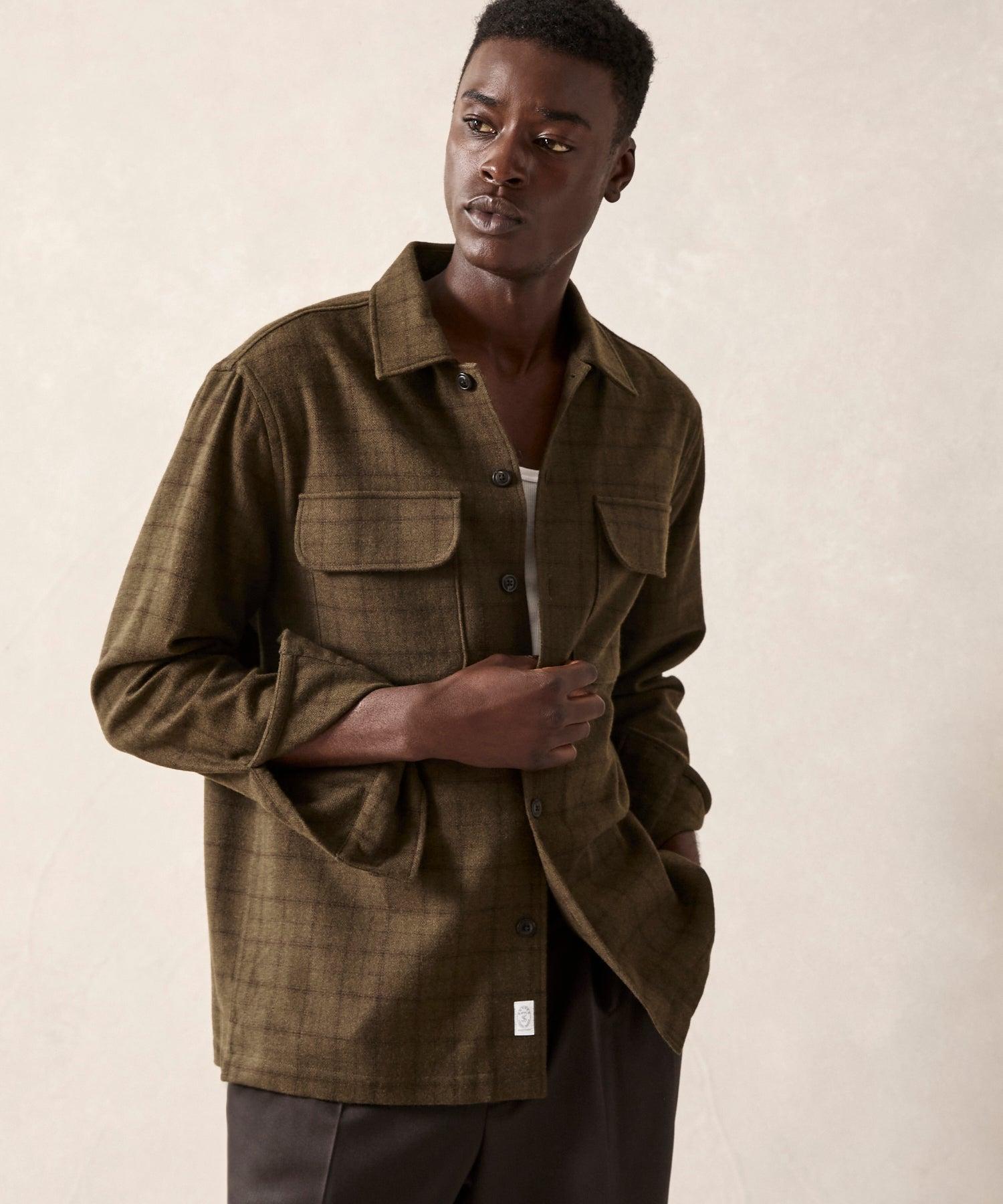 Classic Fit Italian Wool Field Overshirt in Olive Plaid Product Image