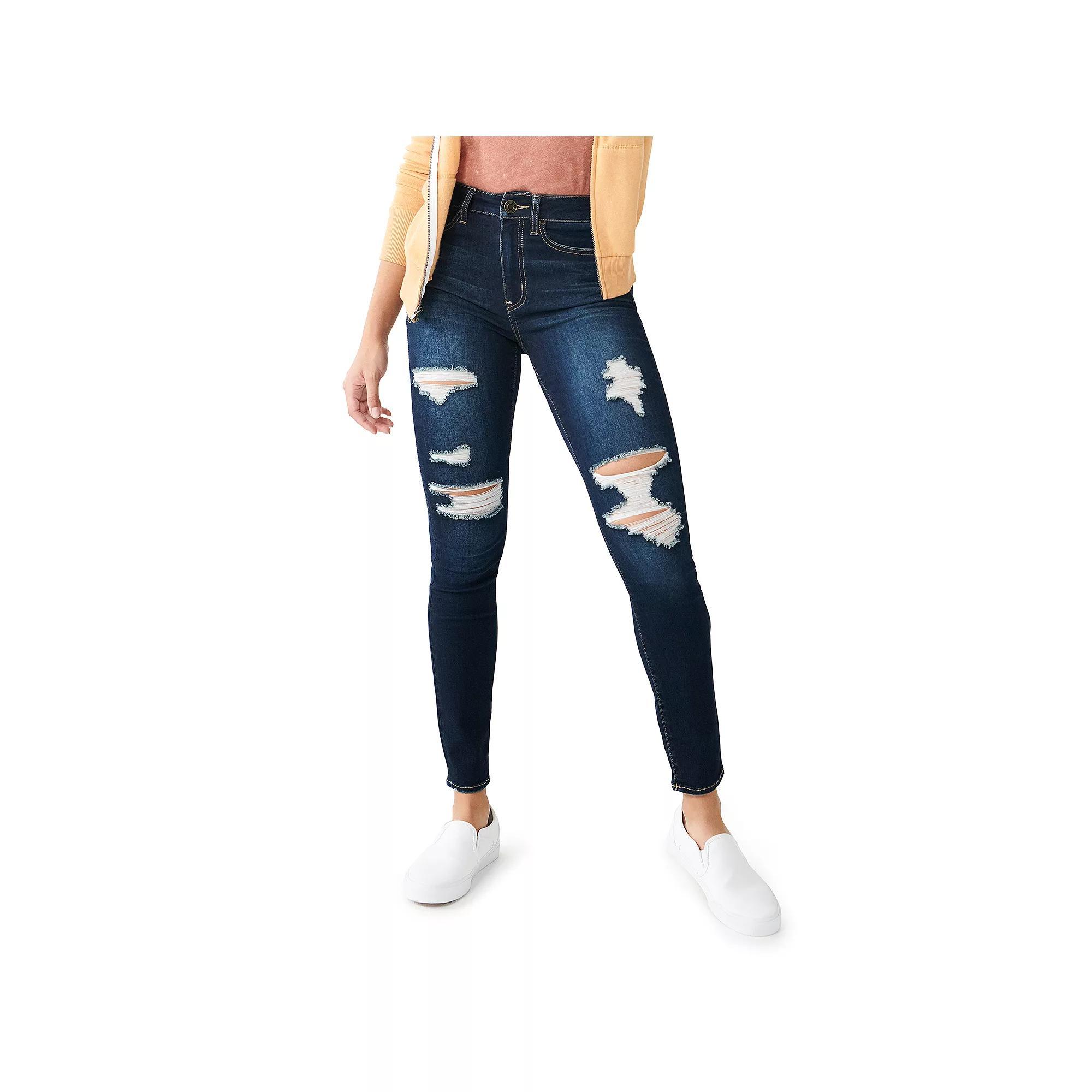 Juniors' SO® High Rise Skinny Jeans, Girl's, Size: 5, Dark Destructed Product Image