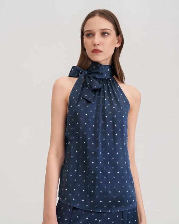 Halter Neck Silk Pine Shirt Product Image