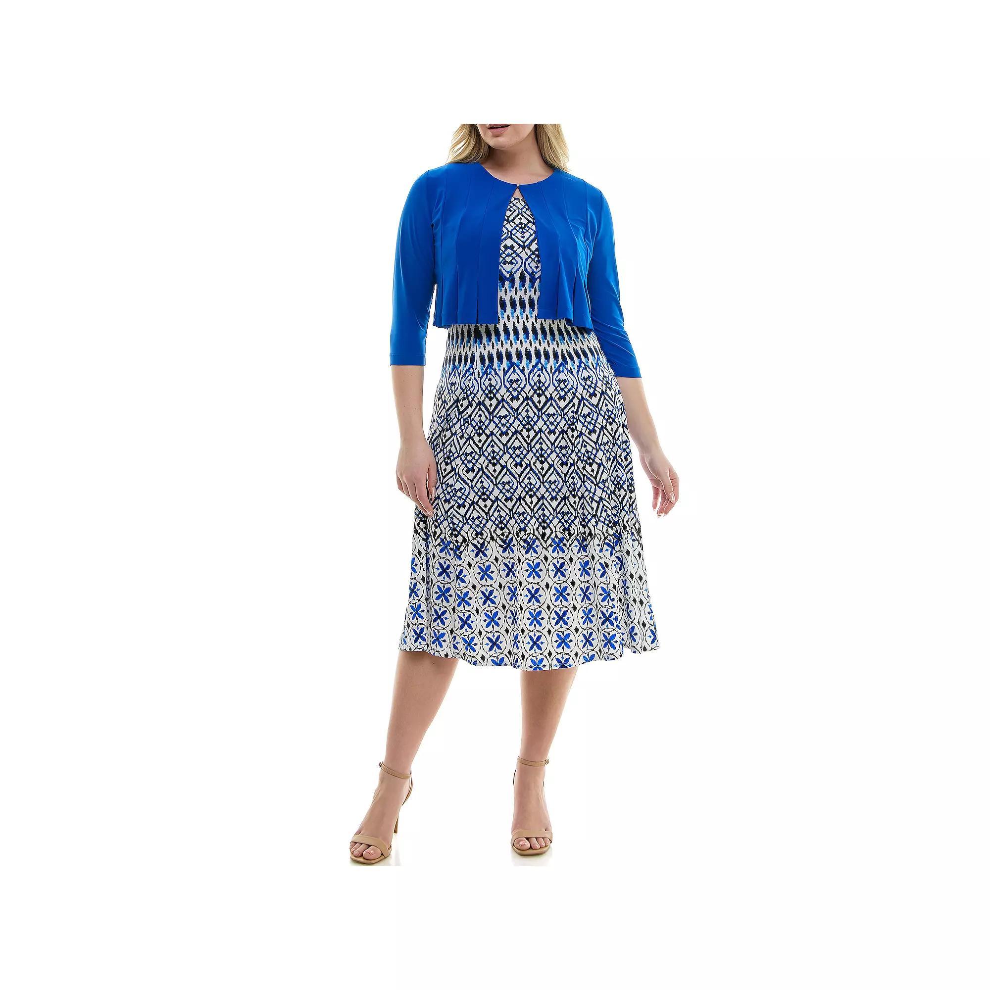 Women's Danny & Nicole 2-Piece Cardigan & Dress Set, Size: 14, Blue Ivory Black Product Image