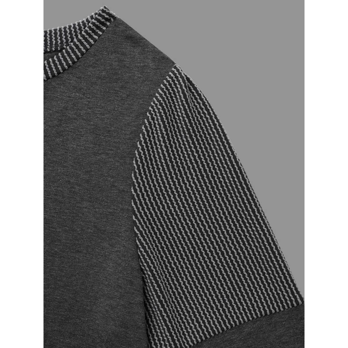 Plus Size Round Neck Textured Patchwork T-shirt Black Women Casual Texture Round Neck Everyday T-shirts BloomChic 10/M Product Image