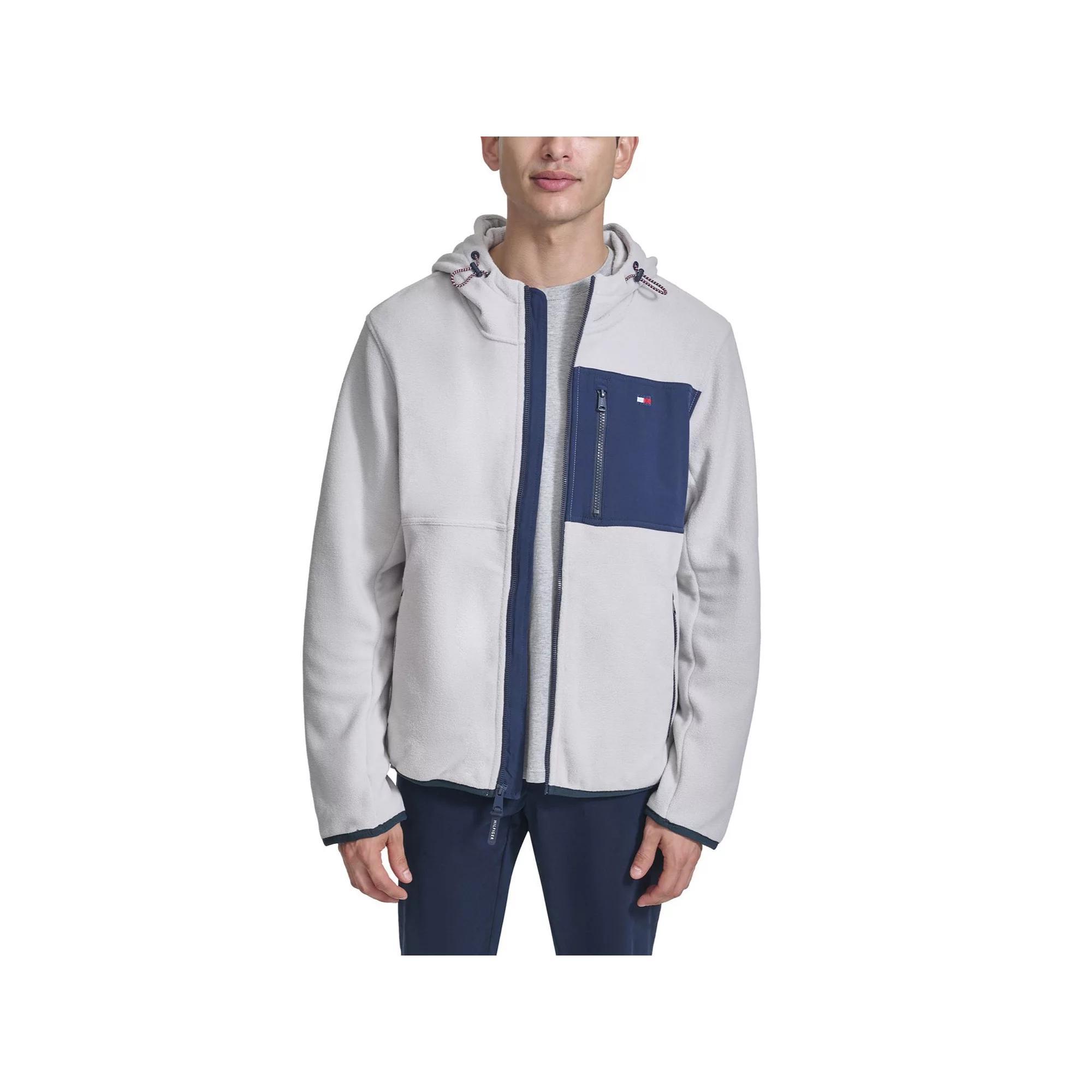 Men's Tommy Hilfiger Fleece Hooded Jacket, Size: XXL, Blue Red Product Image