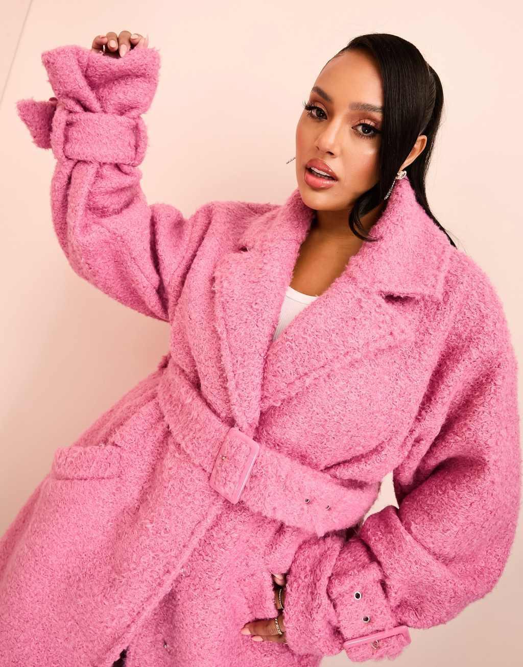 ASOS LUXE Curve borg long line trench coat with belted waist Product Image