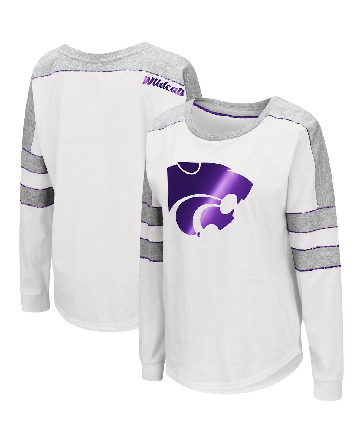 Women's Colosseum White Kansas State Wildcats Trey Dolman Long Sleeve T-Shirt, Size: Medium Product Image