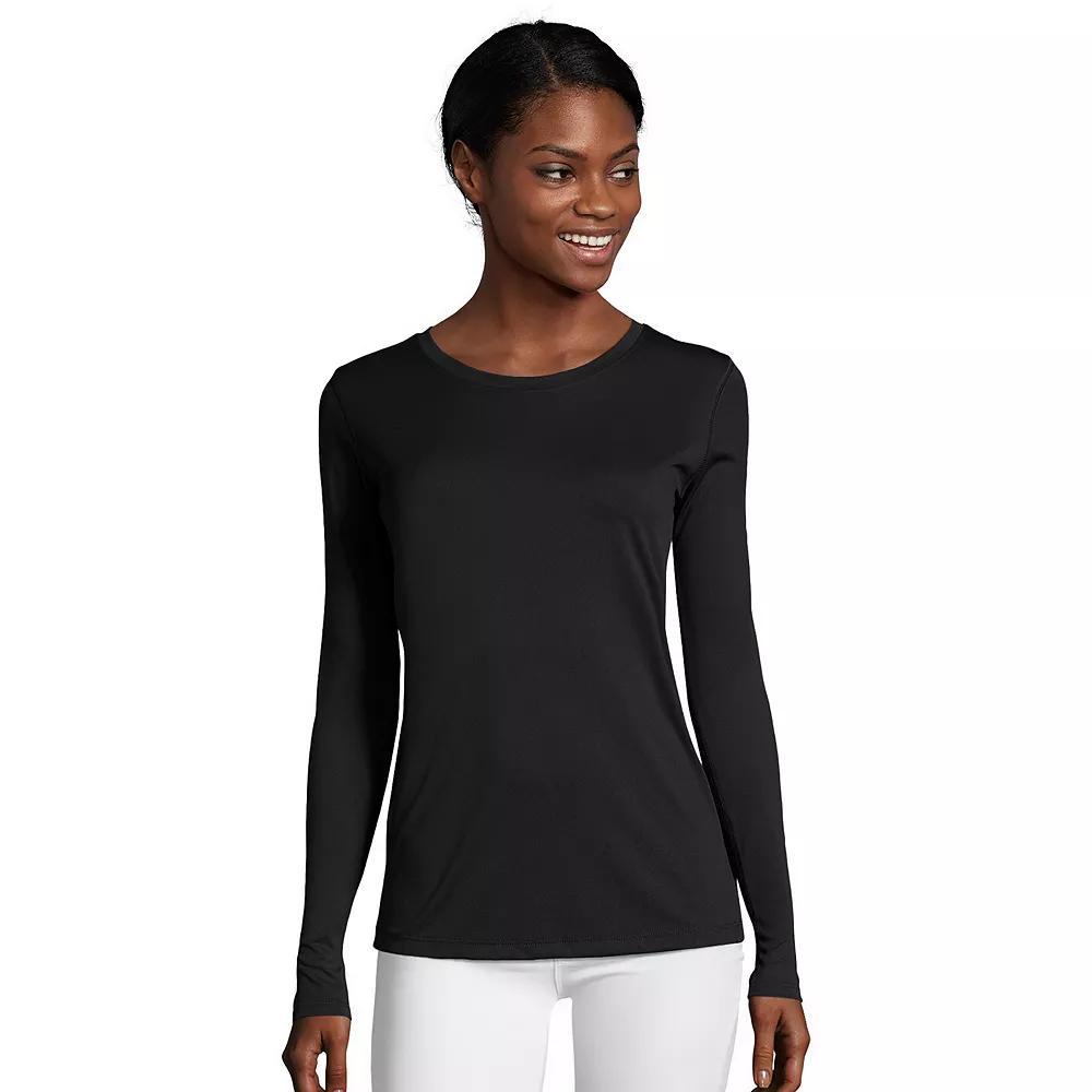 Women's Hanes® Cool Dri Long-Sleeve Performance Tee, Size: XL, Black Product Image