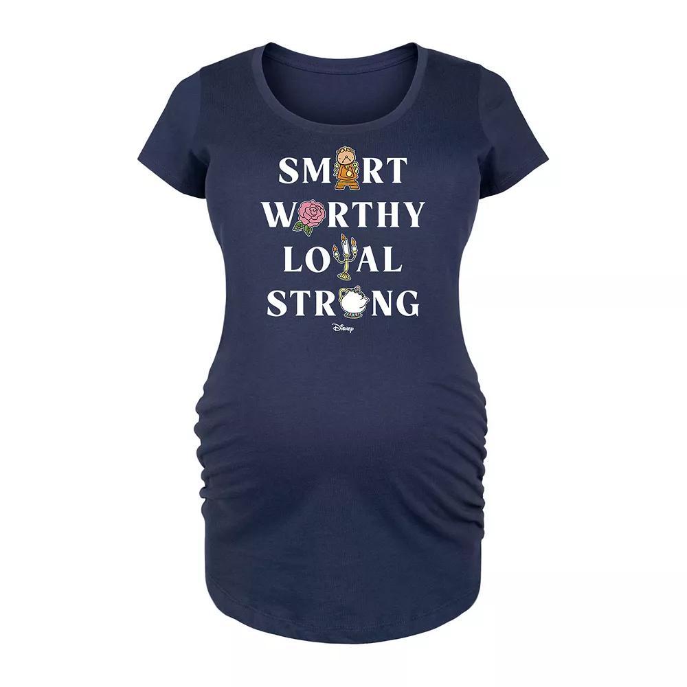 Disneys Beauty and the Beast Maternity Smart Worthy Loyal Graphic Tee, Womens Blue Product Image