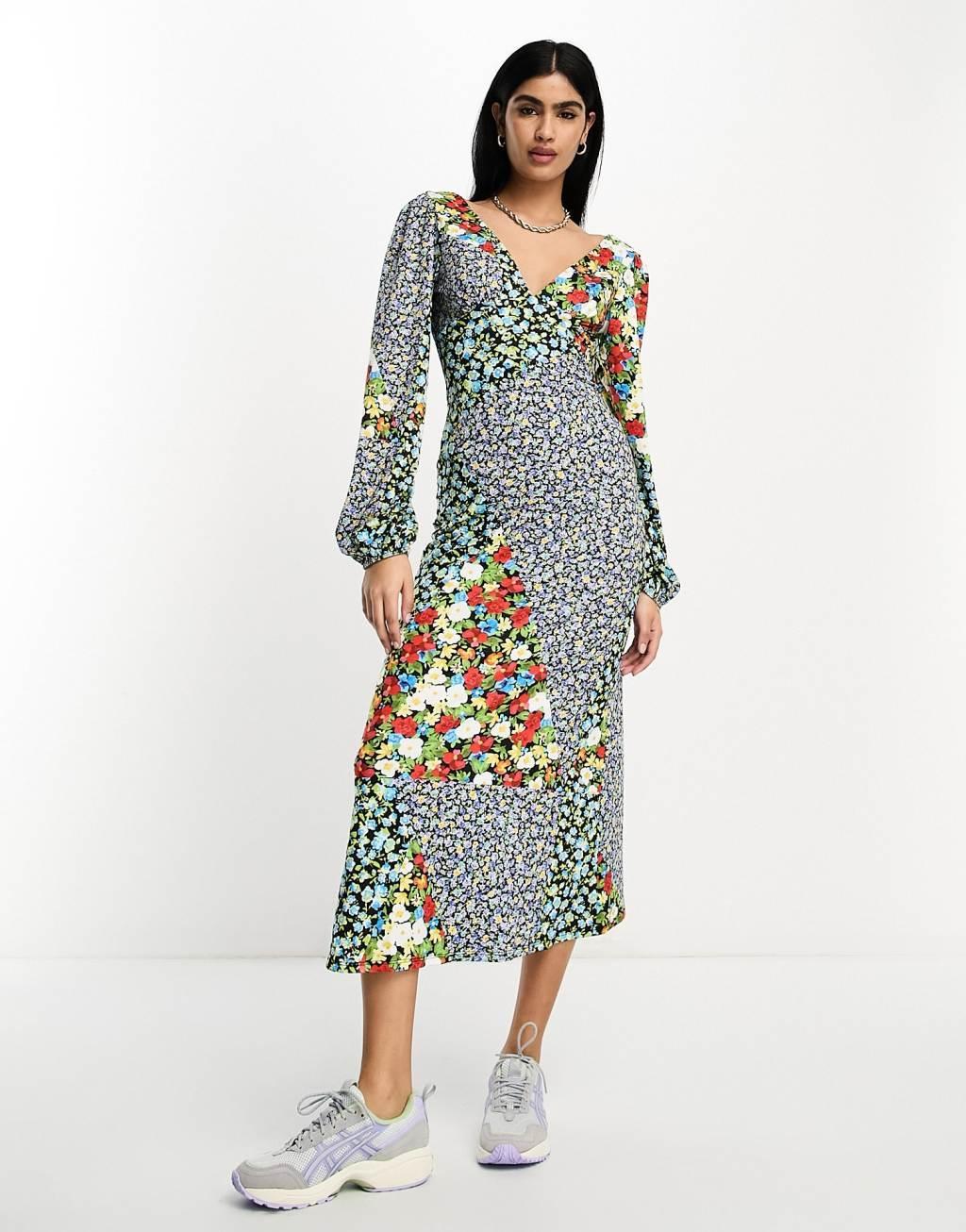 ASOS DESIGN long sleeve v neck midi dress Product Image