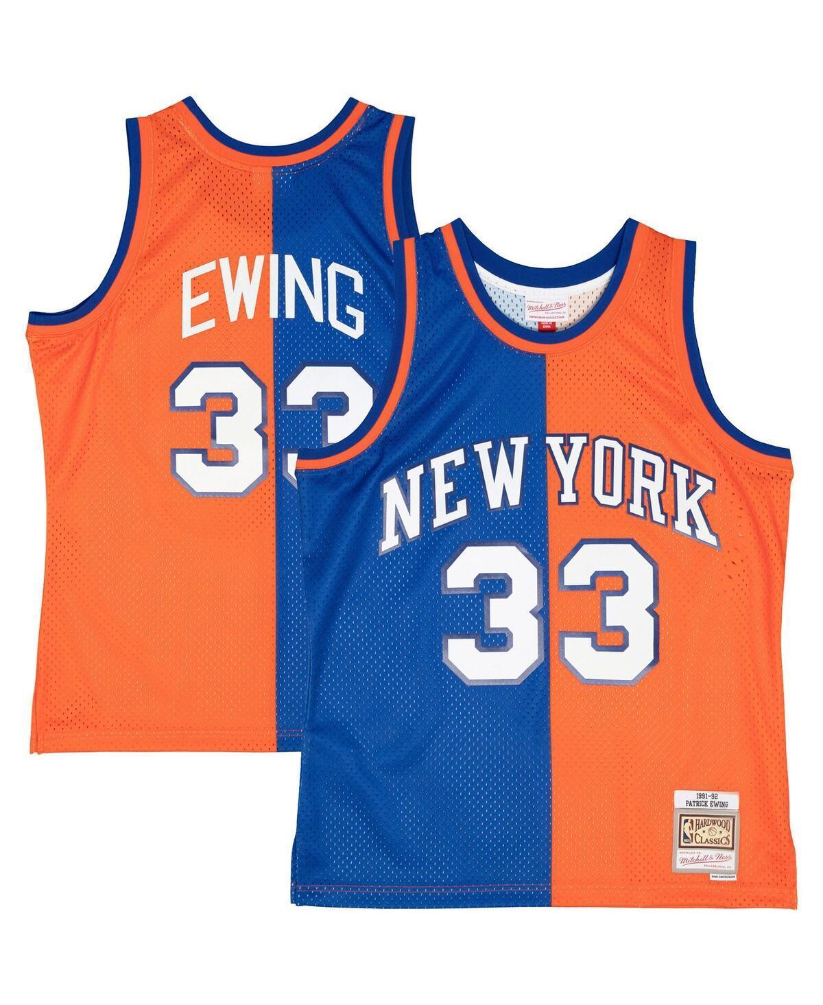 Men's Mitchell & Ness Patrick Ewing Blue/Orange New York Knicks Hardwood Classics 1991-92 Split Swingman Jersey, Size: Small Product Image