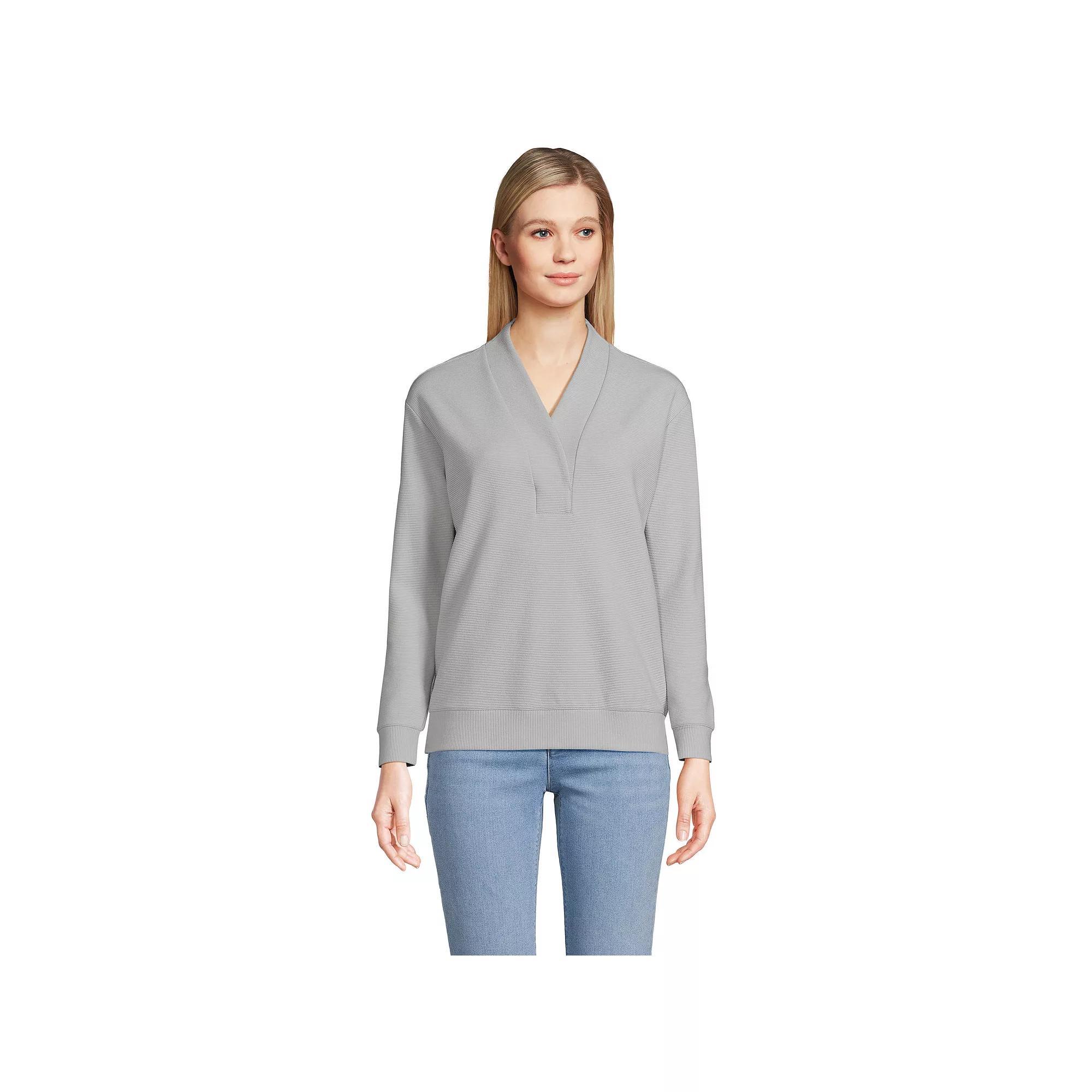 Women's Lands' End Ottoman Shawl Collar Pullover, Size: XL, Pale Gray Product Image