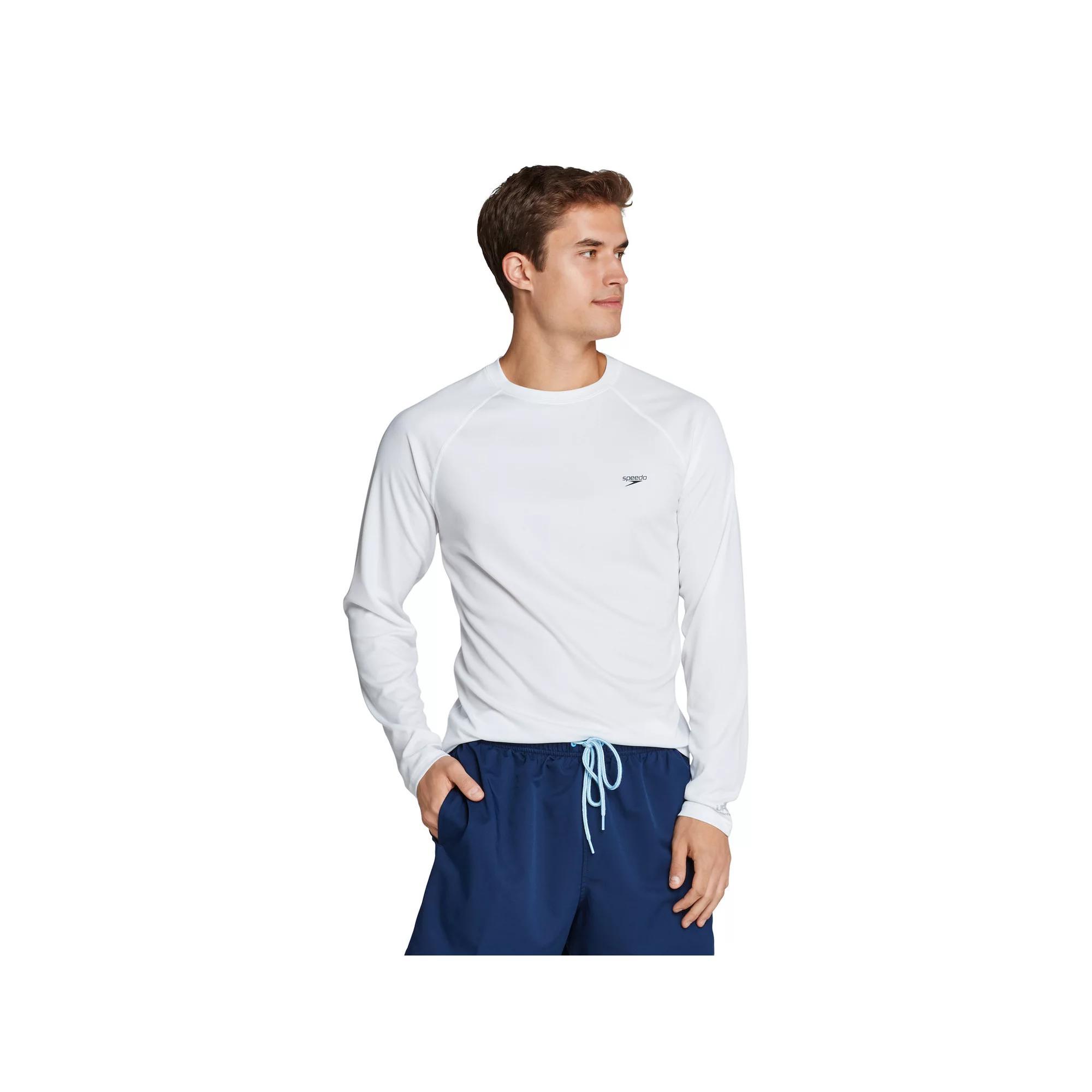 Men's Speedo Quick-Dry UPF 50+ Long Sleeve Swim Tee, Size: XL, White Product Image