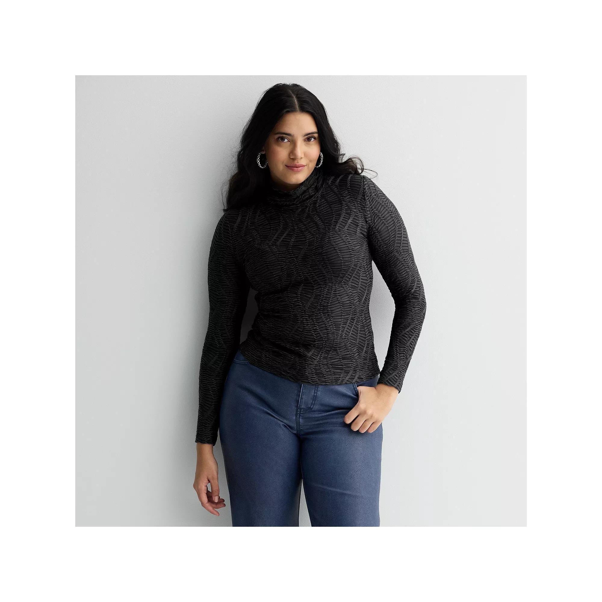 Women's INTEMPO™ Long Sleeve Mockneck Textured Top, Size: XS, Black Product Image