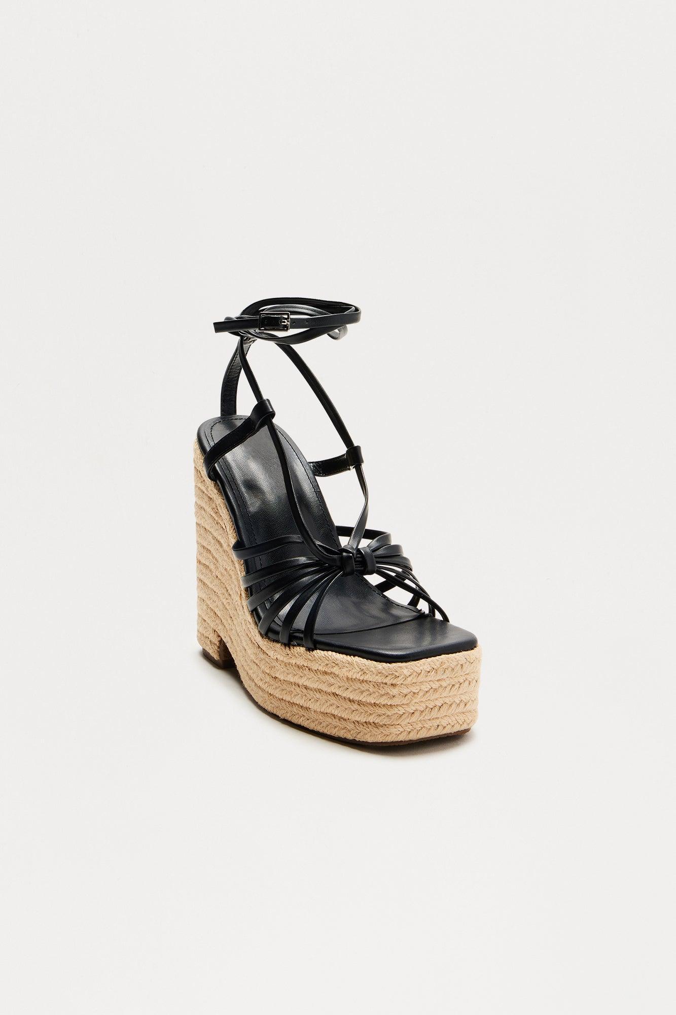 Elly Wrap Up Platform Wedges - Black Product Image