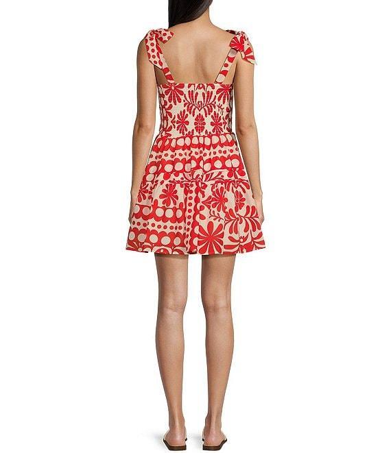 Midnight Doll Printed Square Neck Tie Strap Smocked Bodice Tiered Dress Product Image