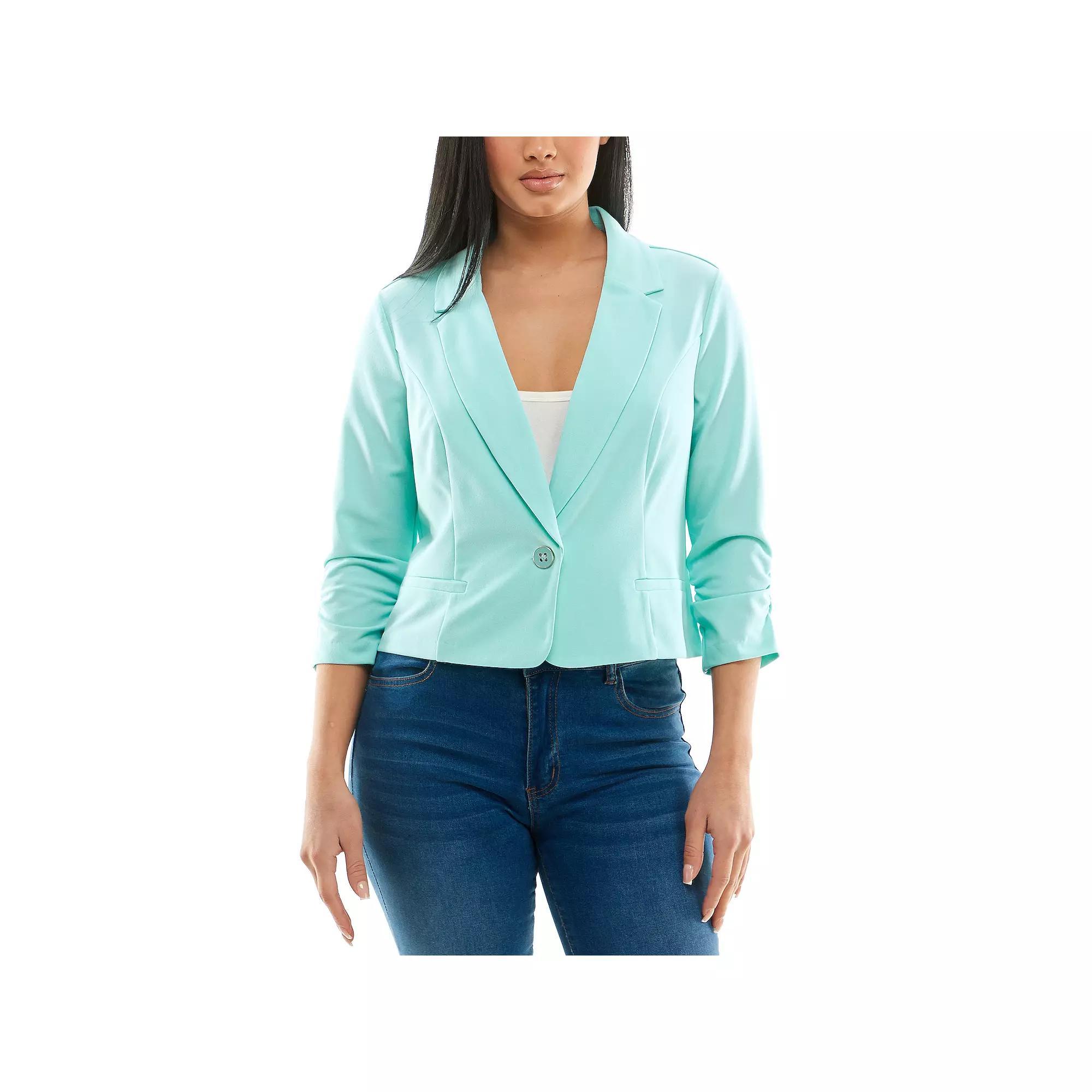 Women's Nina Leonard Button Cropped Blazer, Size: Small, Blue Product Image