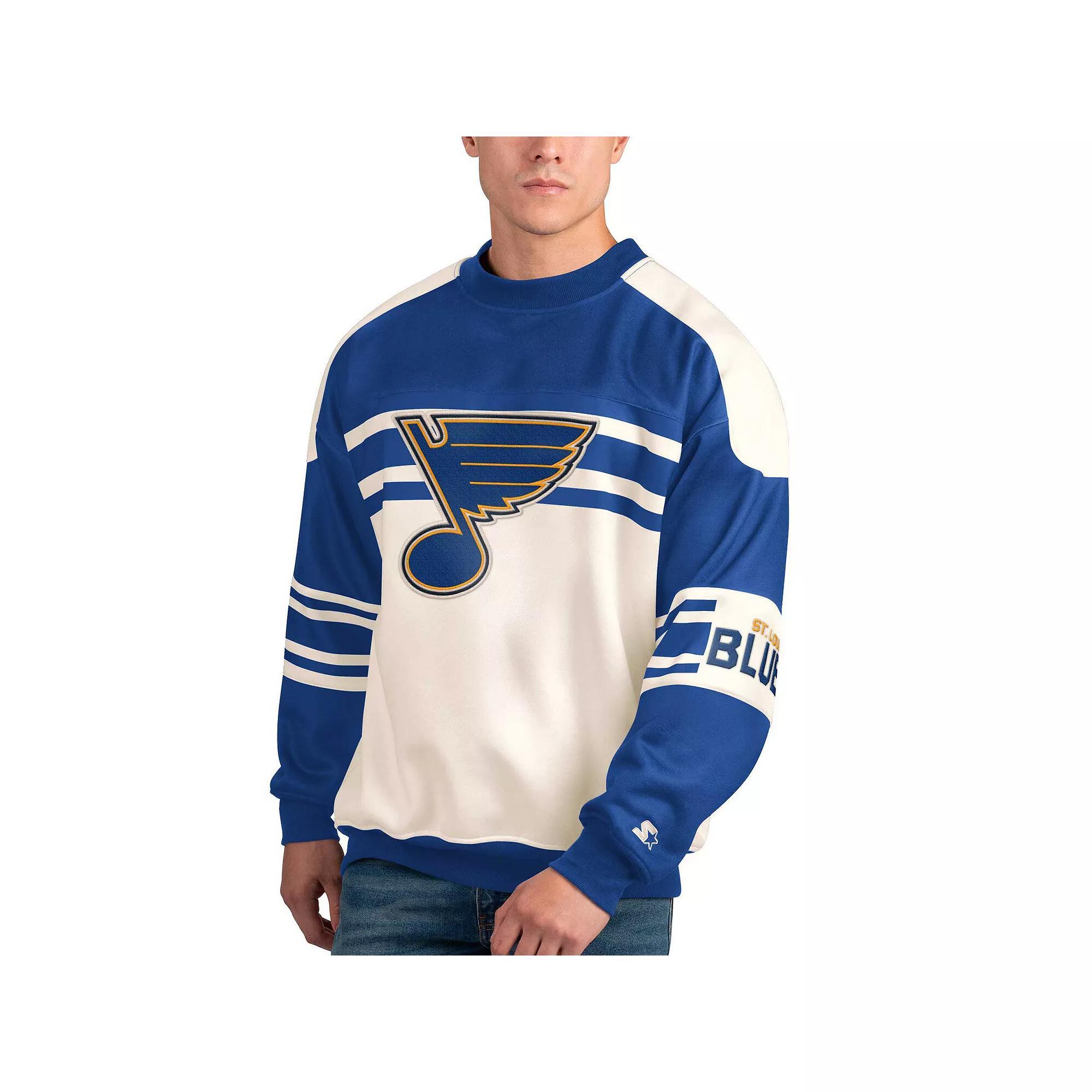 Men's Starter White St. Louis Blues Defense Fleece Crewneck Pullover Sweatshirt, Size: Large Product Image