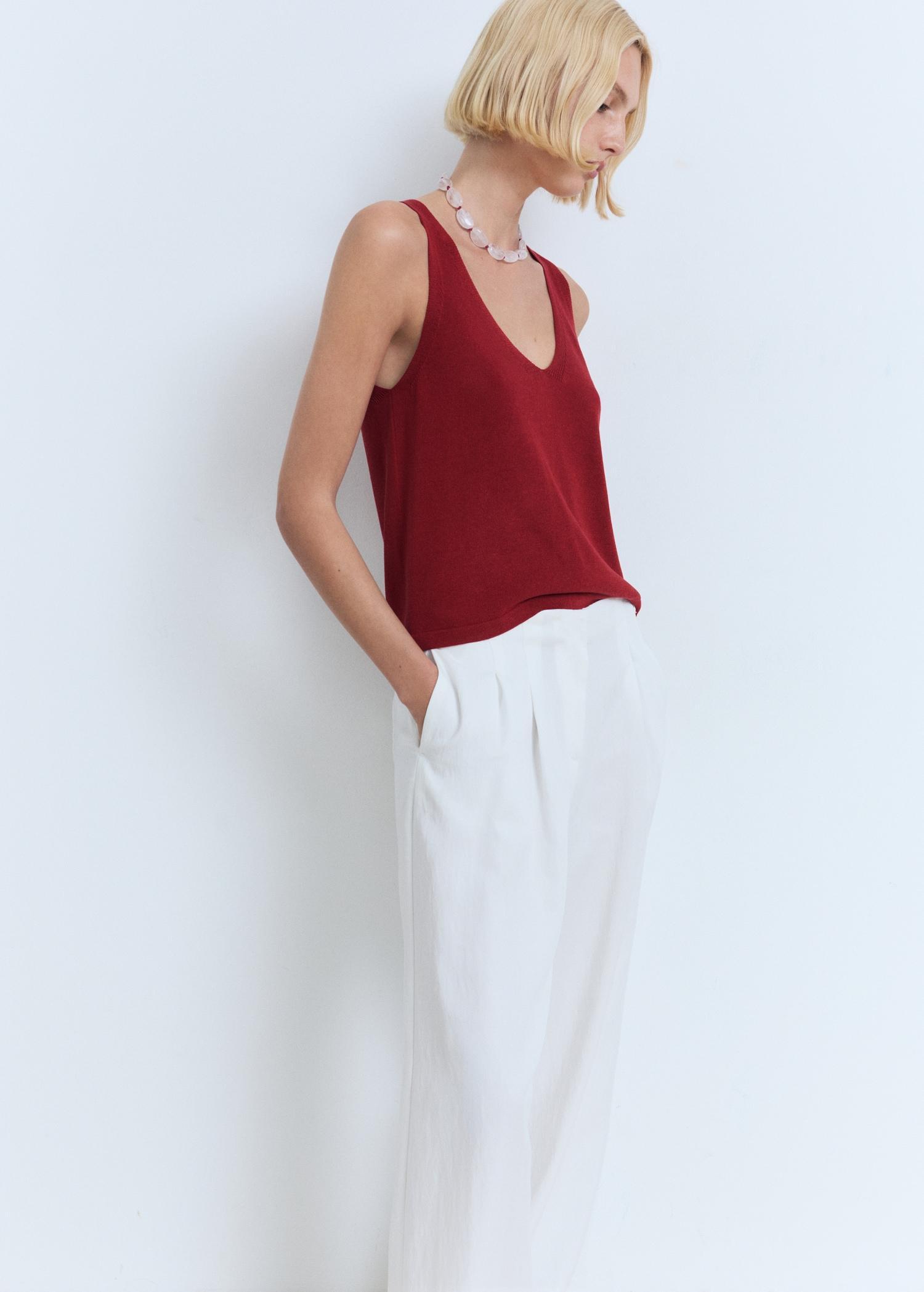 V-neck knit top - Women | MANGO USA Product Image