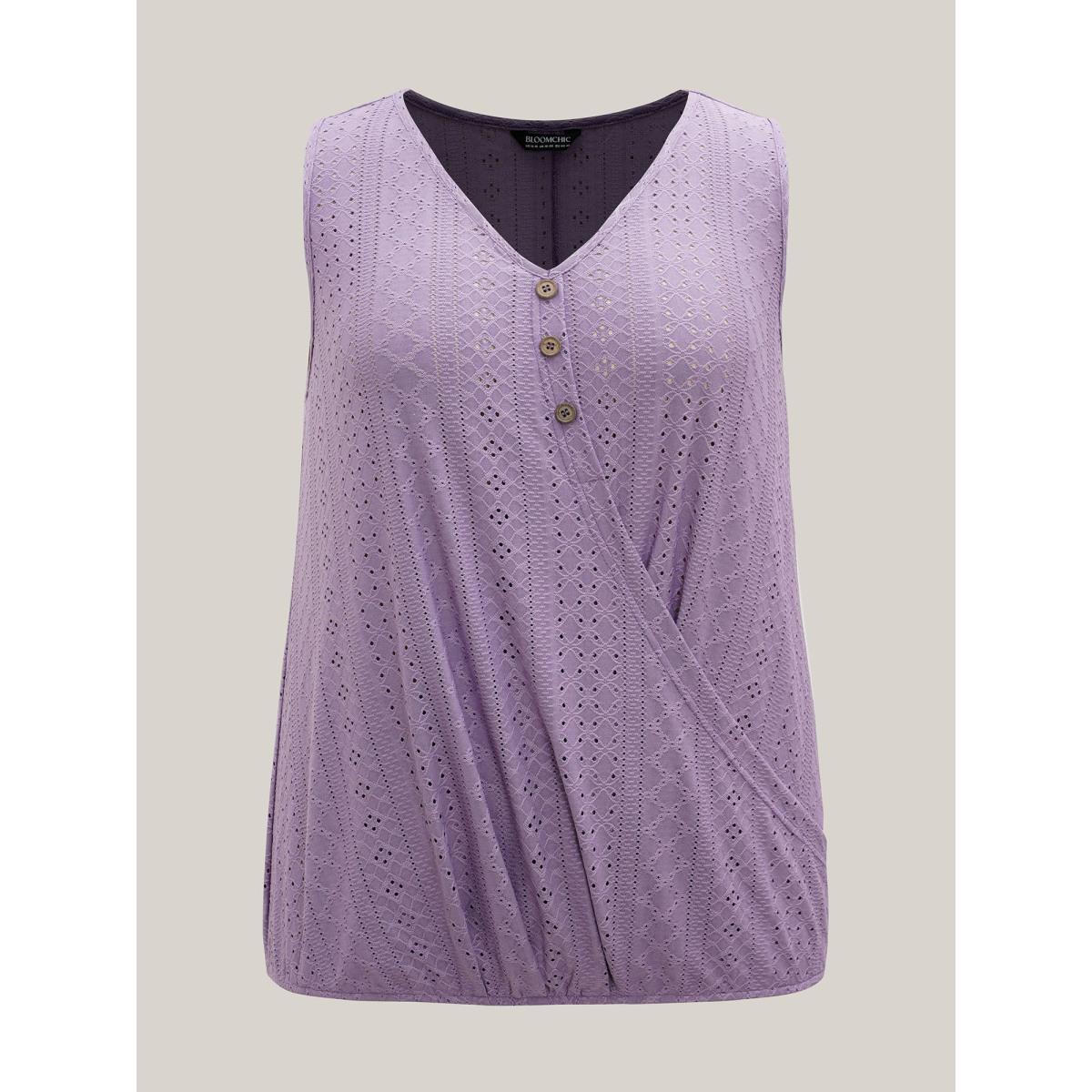 Plus Size Textured Button-Front Vest Women Mauve Casual Overlapping V-neck Everyday Tank Tops Camis BloomChic 22-24/3X Product Image