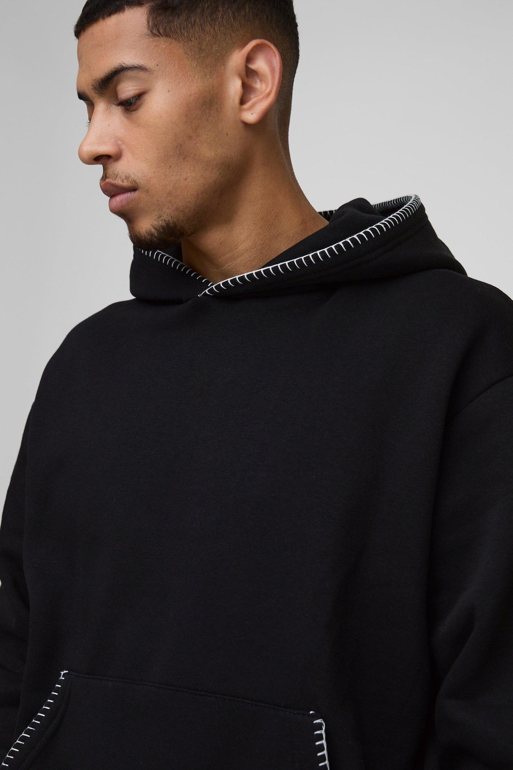 Oversized Boxy Blanket Stitch Hoodie | boohooMAN USA Product Image
