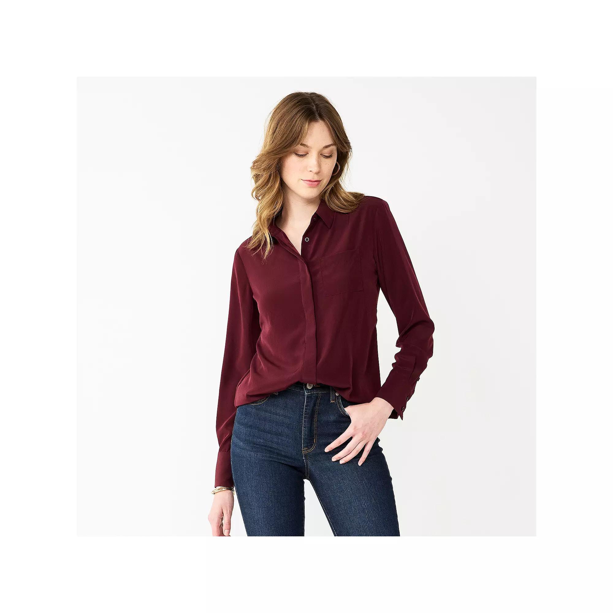 Women's Nine West Drapey Button Down Shirt, Size: Medium, Maddie Purple Product Image