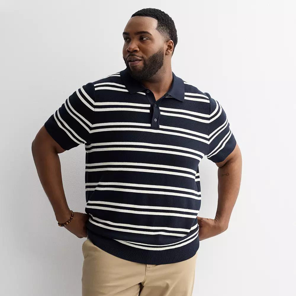 Big & Tall Sonoma Goods For Life® Short Sleeve Nautical Sweater Polo, Men's, Size: Large Tall, Navy White Stripe Product Image