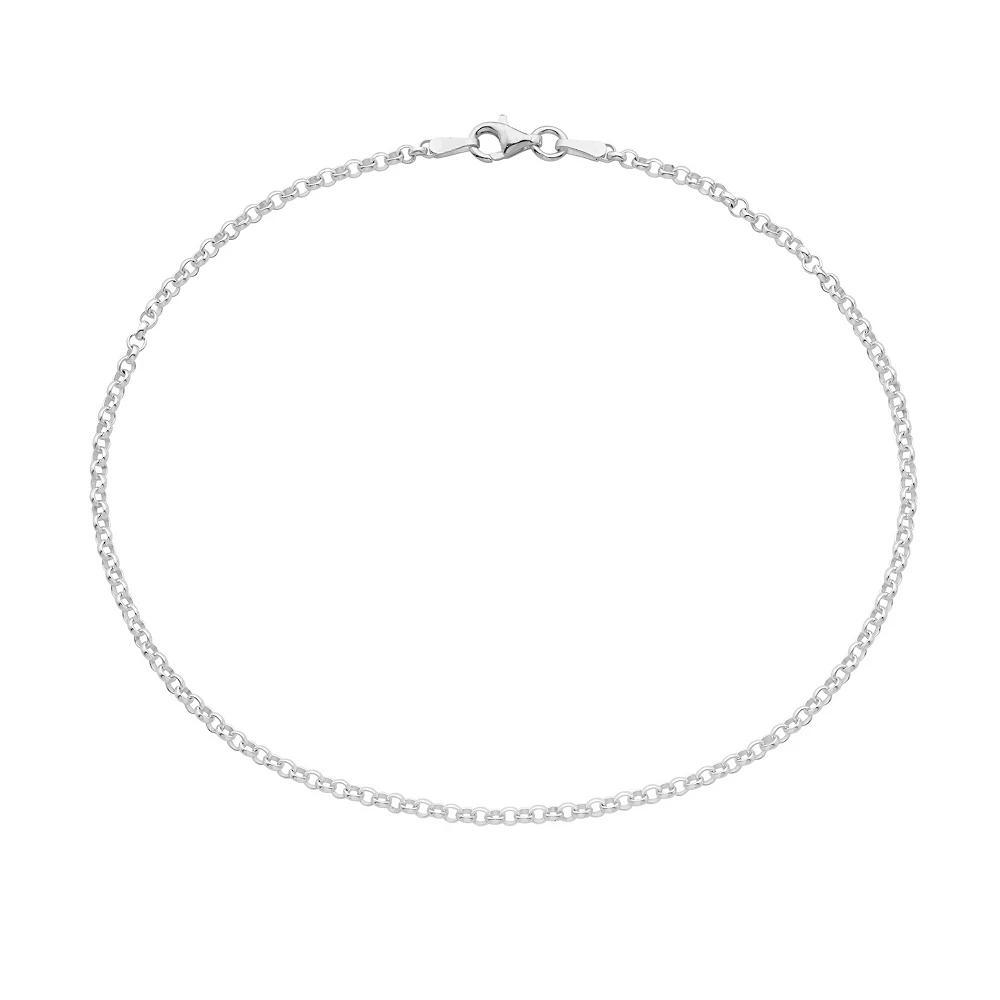 Sterling Silver Rolo Link Anklet, Womens Product Image