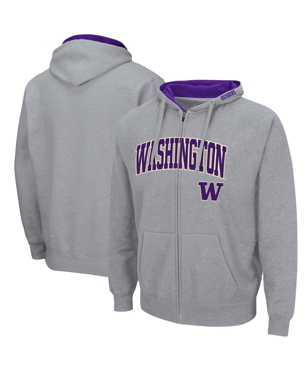 Men's Colosseum Heathered Gray Washington Huskies Arch & Logo 3.0 Full-Zip Hoodie, Size: 3XL, Grey Product Image