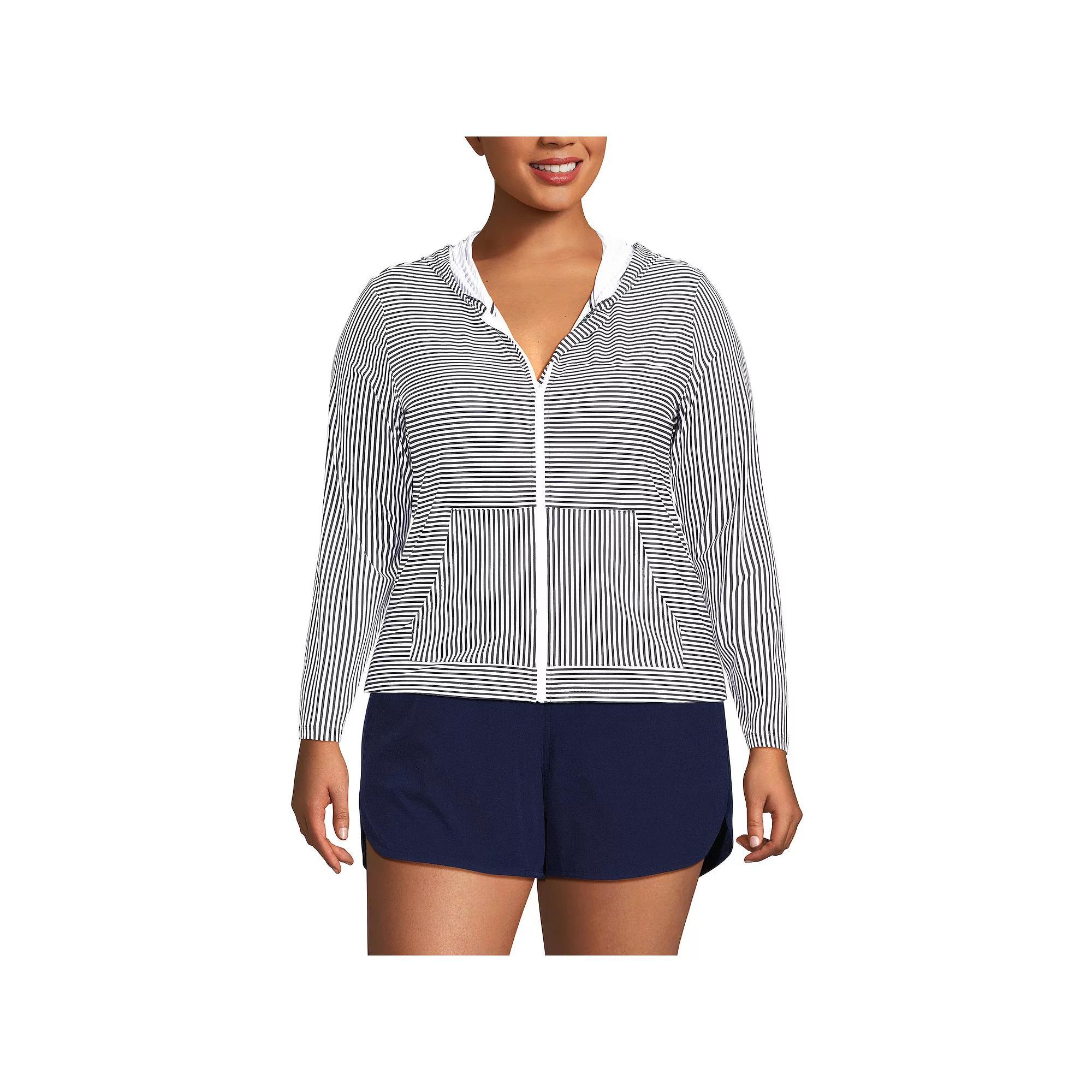 Petite Lands' End UPF 50 Hooded Full-Zip Long Sleeve Rash Guard, Women's, Size: XL Petite, White Product Image