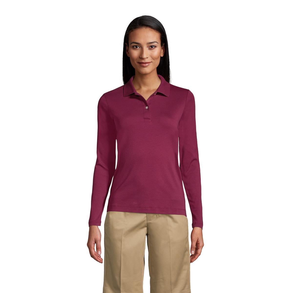 Women's Lands' End School Uniform Long Sleeve 2-Button Interlock Polo Shirt, Size: XS, White Product Image