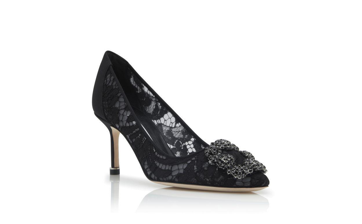 HANGISI LACE 70 Black Lace Jewel Buckle Pumps Product Image