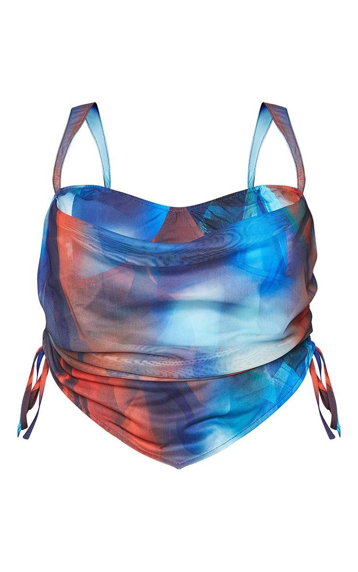 Plus Blue Abstract Print Mesh Layered Corset Top Product Image