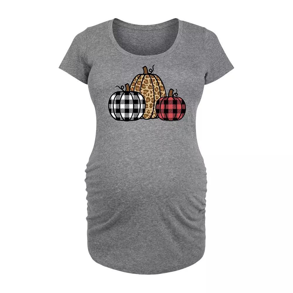 Maternity Three Plaid Patterned Pumpkins Graphic Tee, Women's, Size: Small-Mat, Gray Product Image