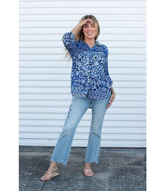 Karyn Seo Holly Bohemian Print Chiffon Spread Collar Long Sleeve Button Front Shirt Product Image