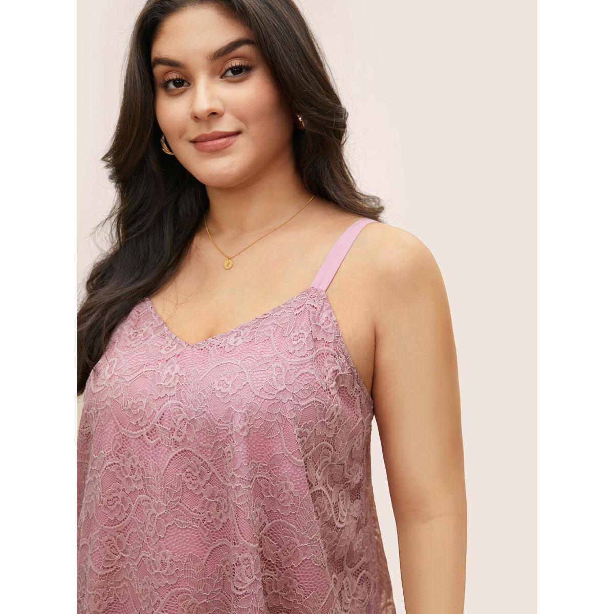 Plus Size Tiered Lace Panel Adjustable Straps Cami Top Women DustyPink Elegant Tiered Everyday Tank Tops Camis BloomChic 14-16/1X Product Image