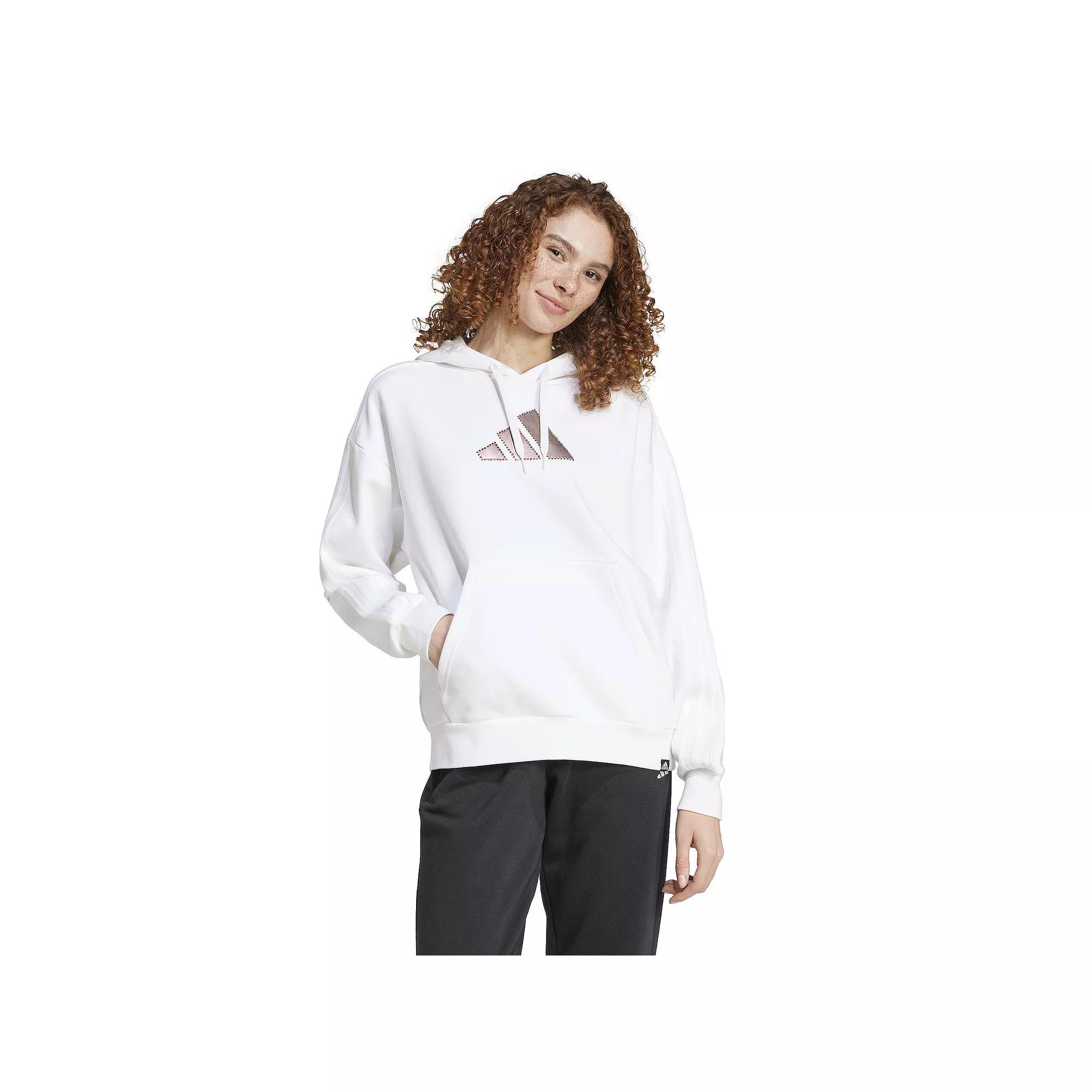 Women's adidas 3-Stripe Graphic Oversized Training Hoodie, Size: XL, White Product Image