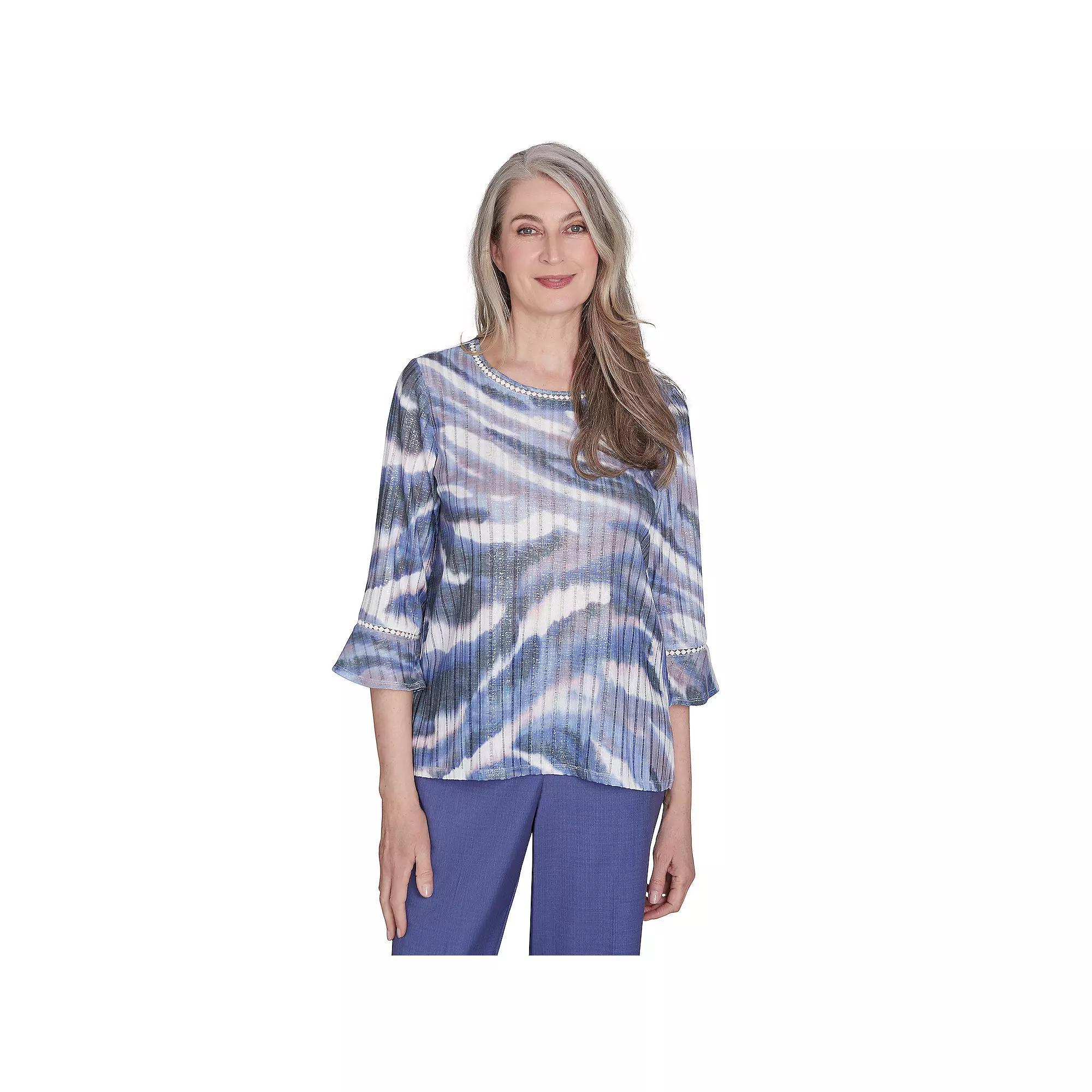 Petite Alfred Dunner Watercolor Bell Sleeves Top, Women's, Size: Medium Petite, Multi Purple Product Image