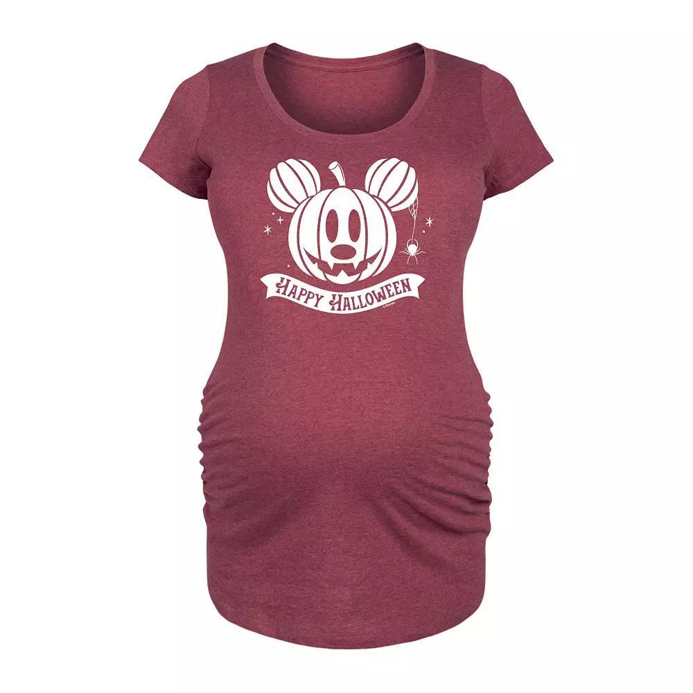 Disneys Mickey Mouse Maternity Happy Halloween Pumpkin Graphic Tee, Womens Grey Dark Red Product Image