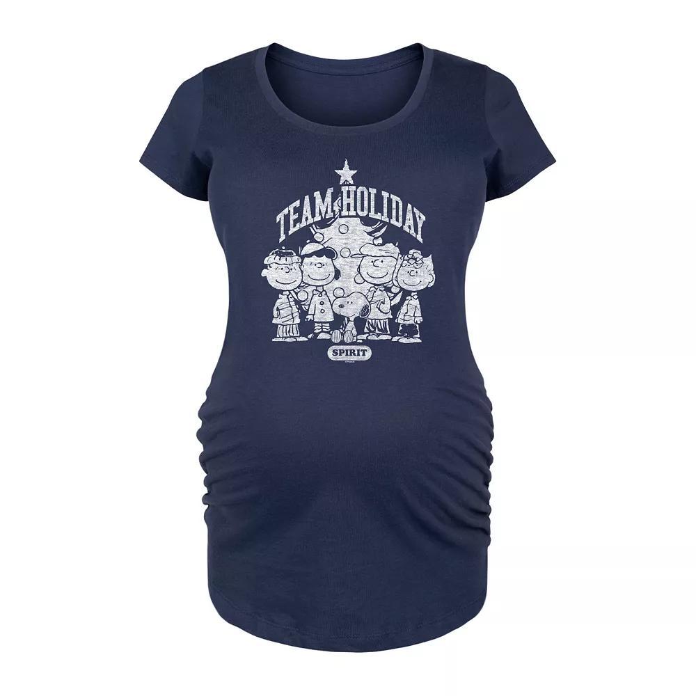 Maternity Peanuts Team Holiday Spirit Graphic Tee, Womens Grey Dark Red Product Image