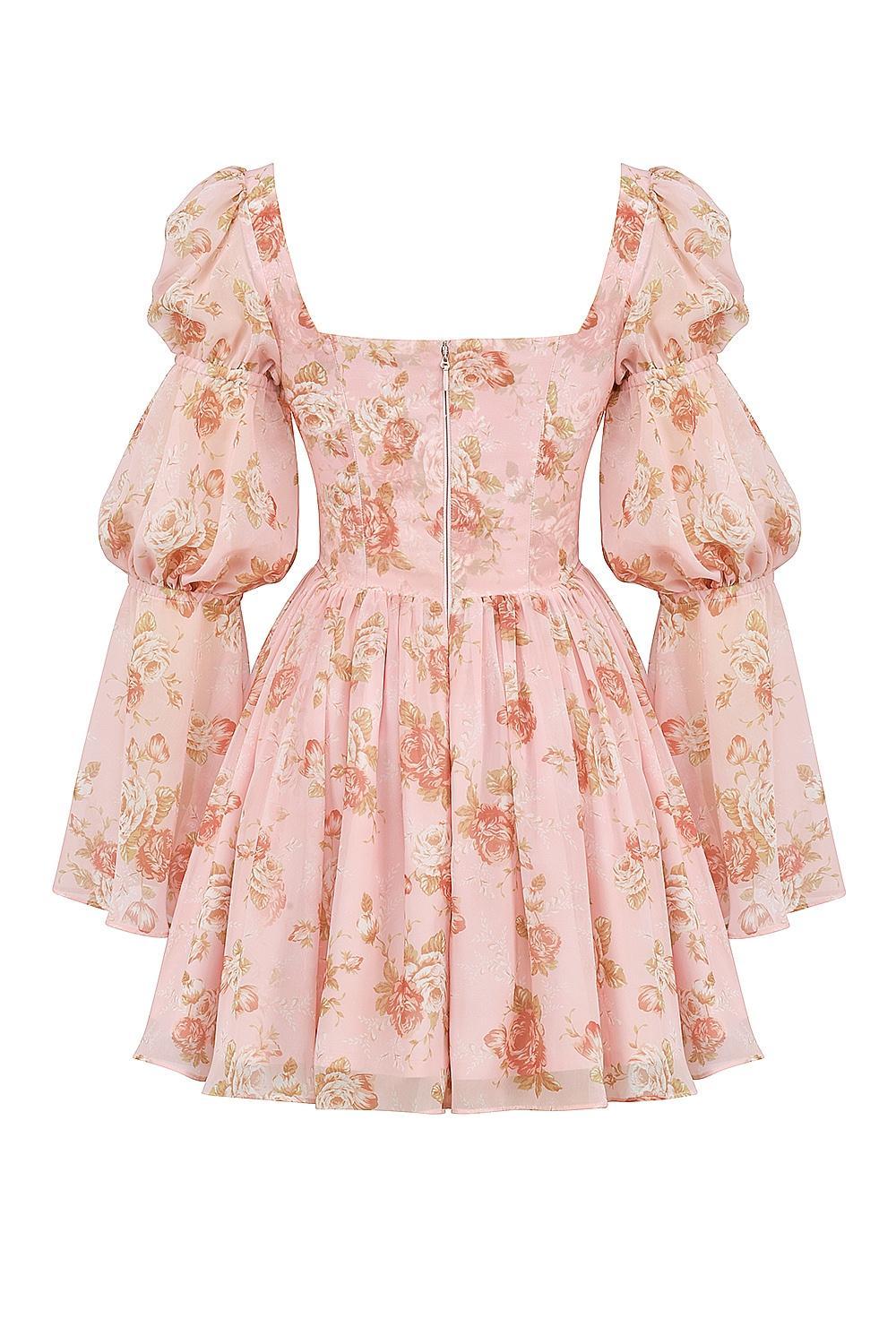 Sancia English Vintage Rose Print Puff Sleeve Mini Dress Product Image