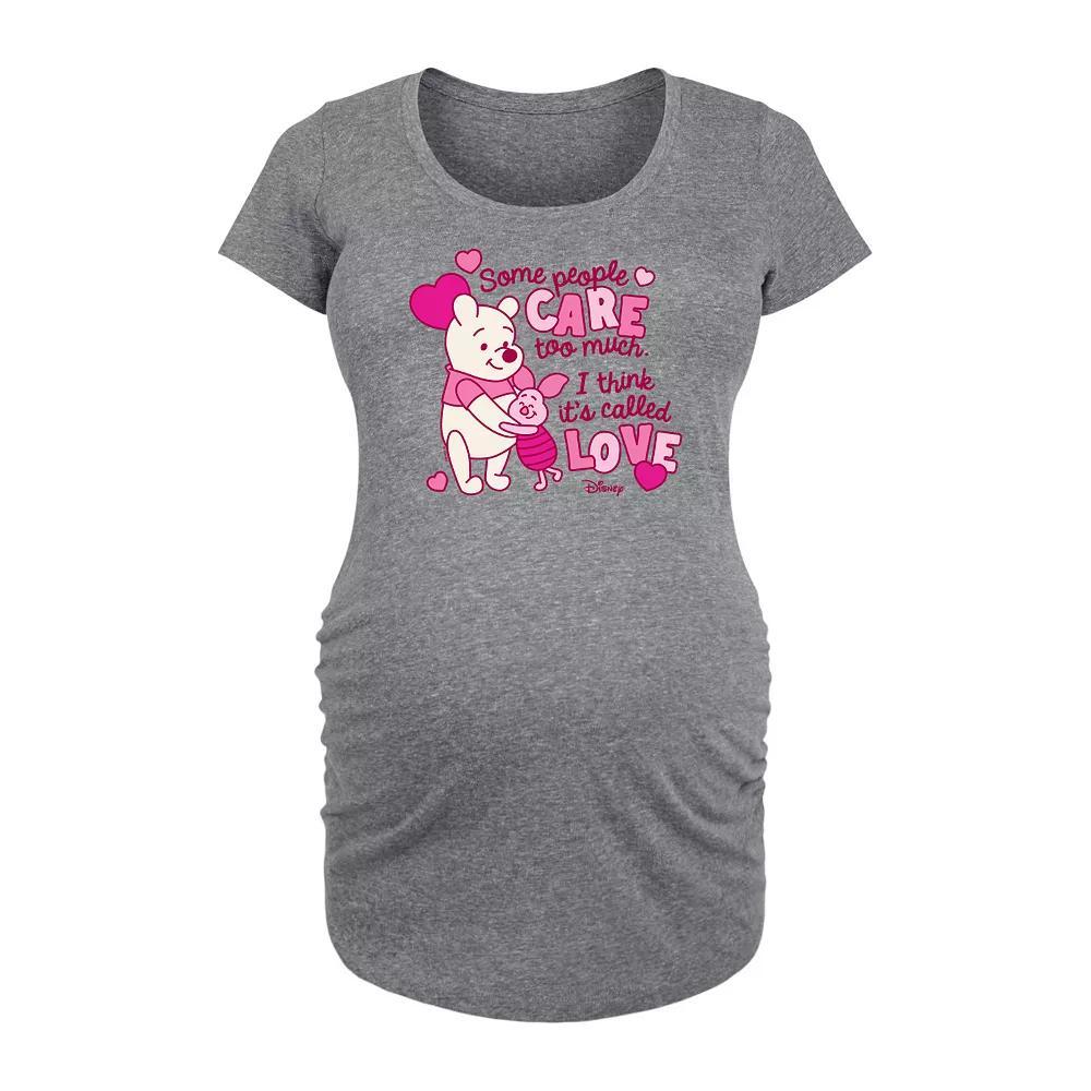 Disneys Winnie The Pooh Care Piglet & Pooh Maternity Love Graphic Tee, Womens Grey Gray Product Image