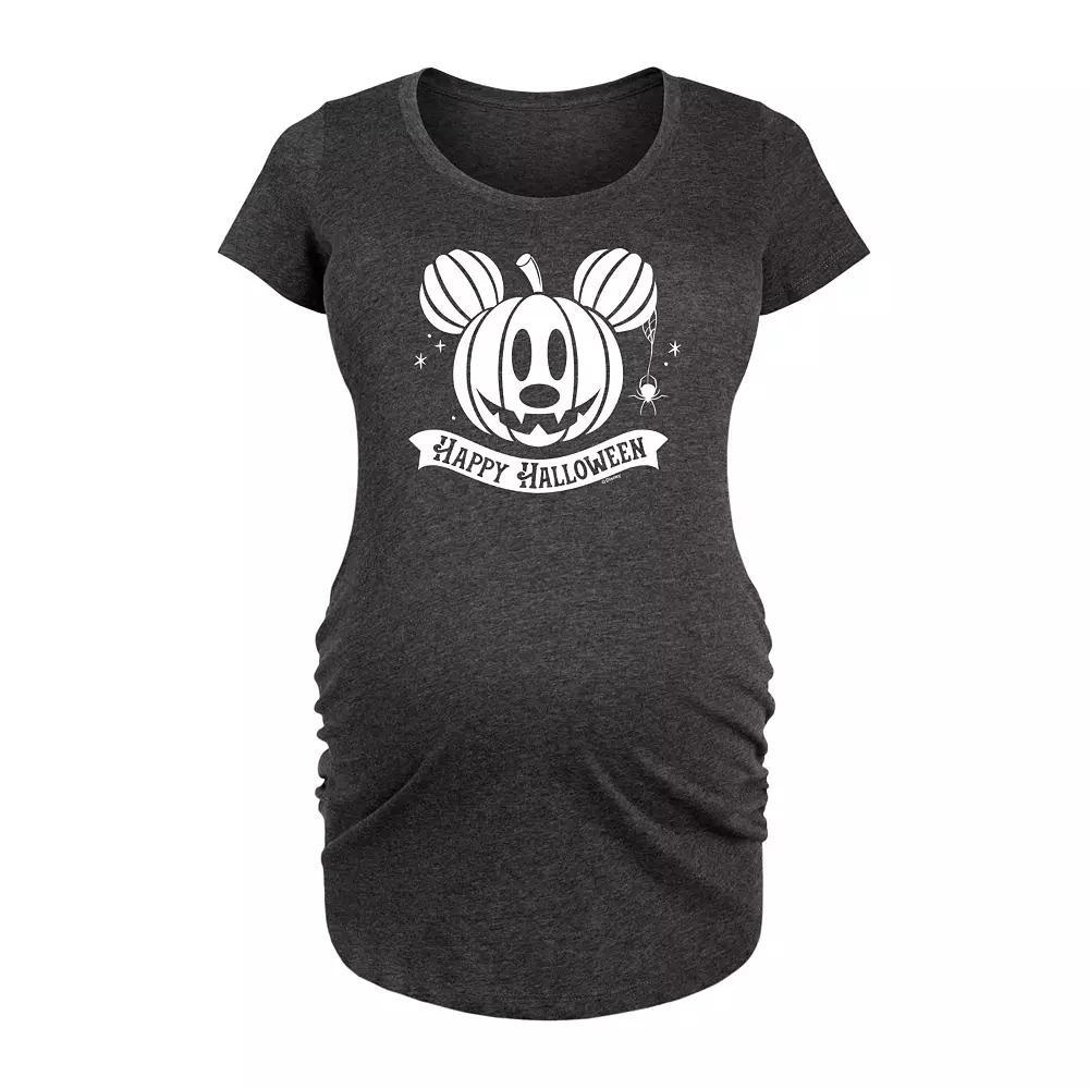 Disneys Mickey Mouse Maternity Happy Halloween Pumpkin Graphic Tee, Womens Grey Dark Red Product Image