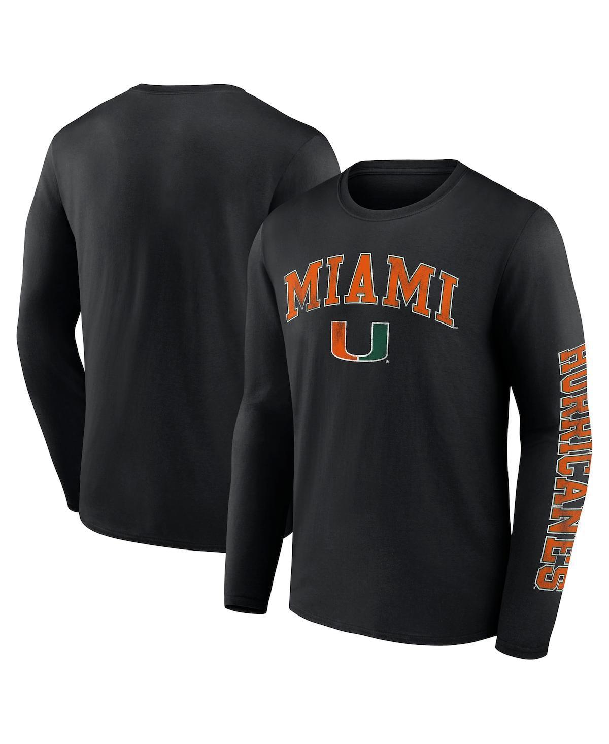 Mens Fanatics Black Miami Hurricanes Distressed Arch Over Logo Long Sleeve T-shirt Product Image
